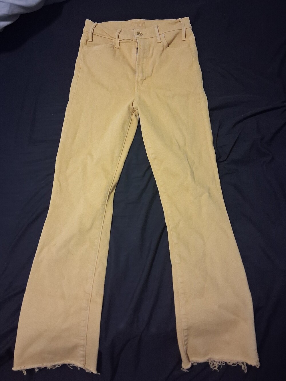 MOTHER The Hustler Ankle Fray Jeans Women's 25 Yellow Cream Raw Hem